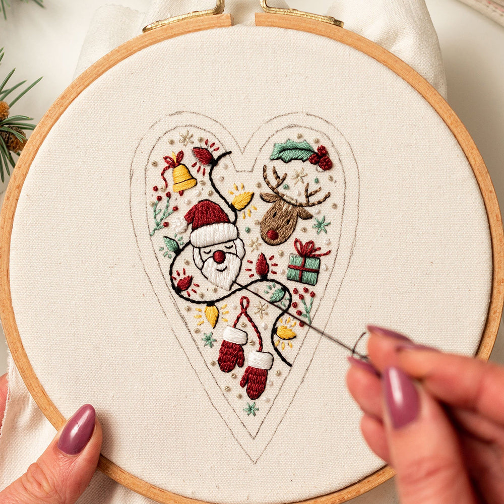 💖DIY Heart Shaped Hand Embroidered Christmas Ornament / Ornament Kit