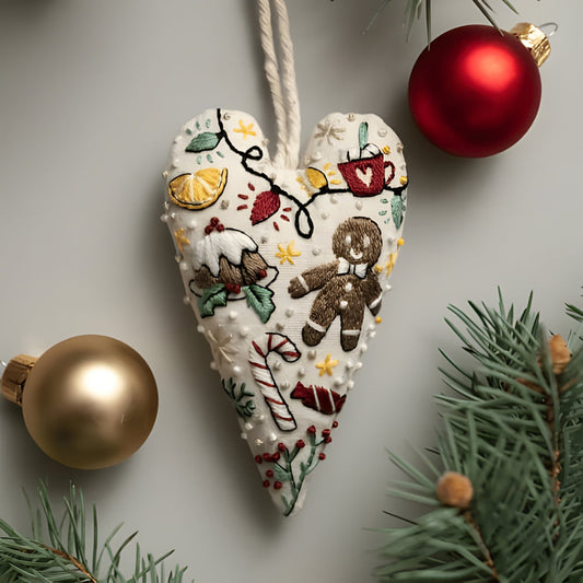 💖DIY Heart Shaped Hand Embroidered Christmas Ornament / Ornament Kit