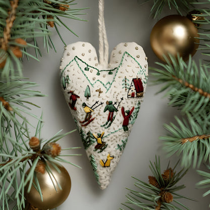 💖DIY Heart Shaped Hand Embroidered Christmas Ornament / Ornament Kit