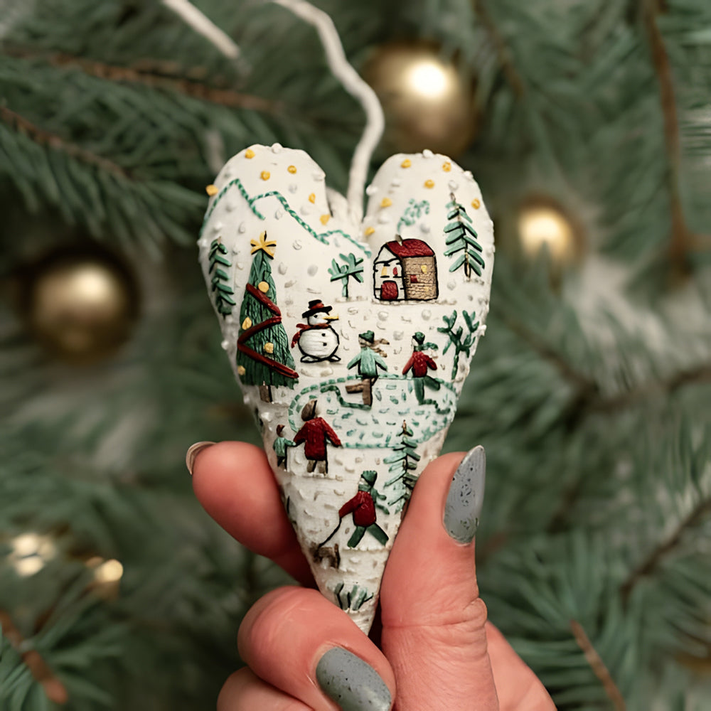 💖DIY Heart Shaped Hand Embroidered Christmas Ornament / Ornament Kit