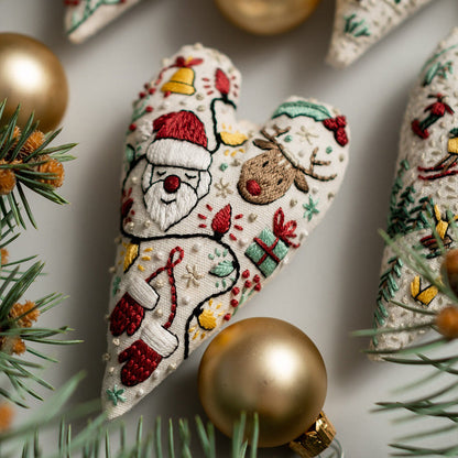 💖DIY Heart Shaped Hand Embroidered Christmas Ornament / Ornament Kit